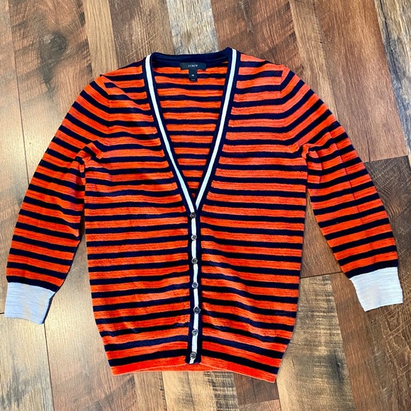 J. Crew Sweaters J Crew Orange And Navy Striped Cardigan Sweater